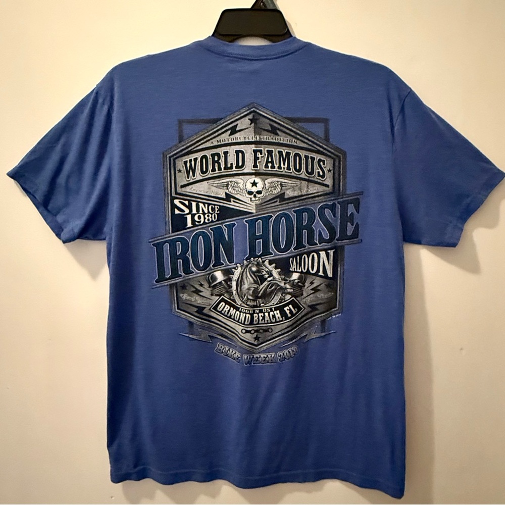 Iron Horse Saloon Bike Week 2018 T-Shirt XL Blue Ormond Beach Biker Bar - Picture 2 of 7